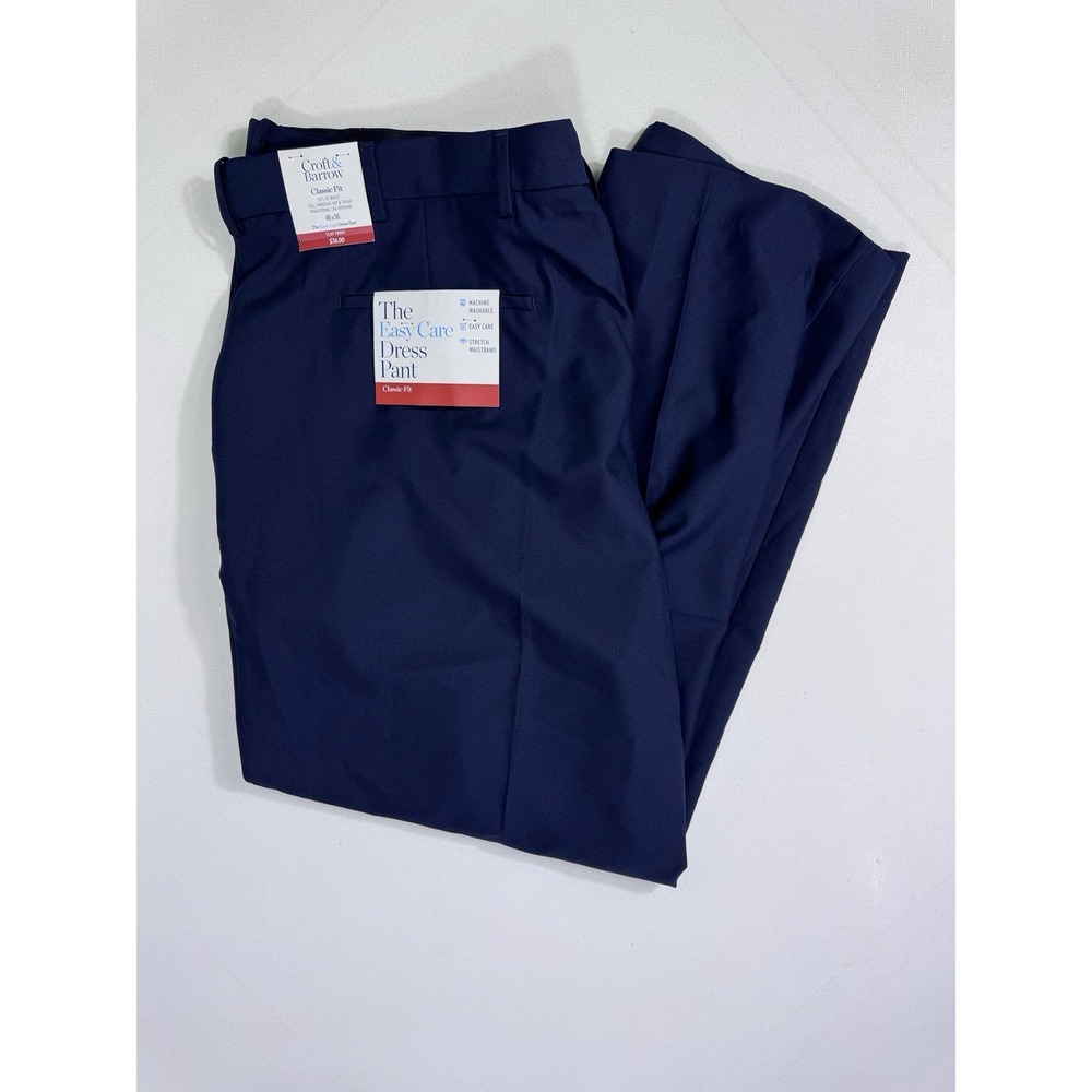 Croft & Barrow Easy Care Dress Pant Men 48x30 (48x29.5) NWT Admiral Navy Classic